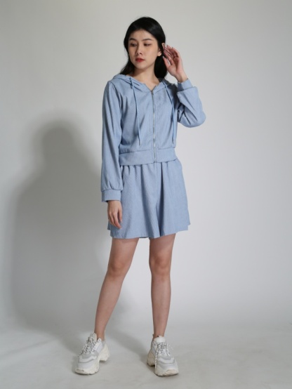 Sport Wear Front Zip With Cap And Short Pants Set 24269