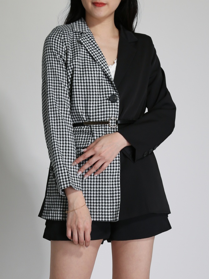 Two Tone Long Sleeve With Belt Top 24280