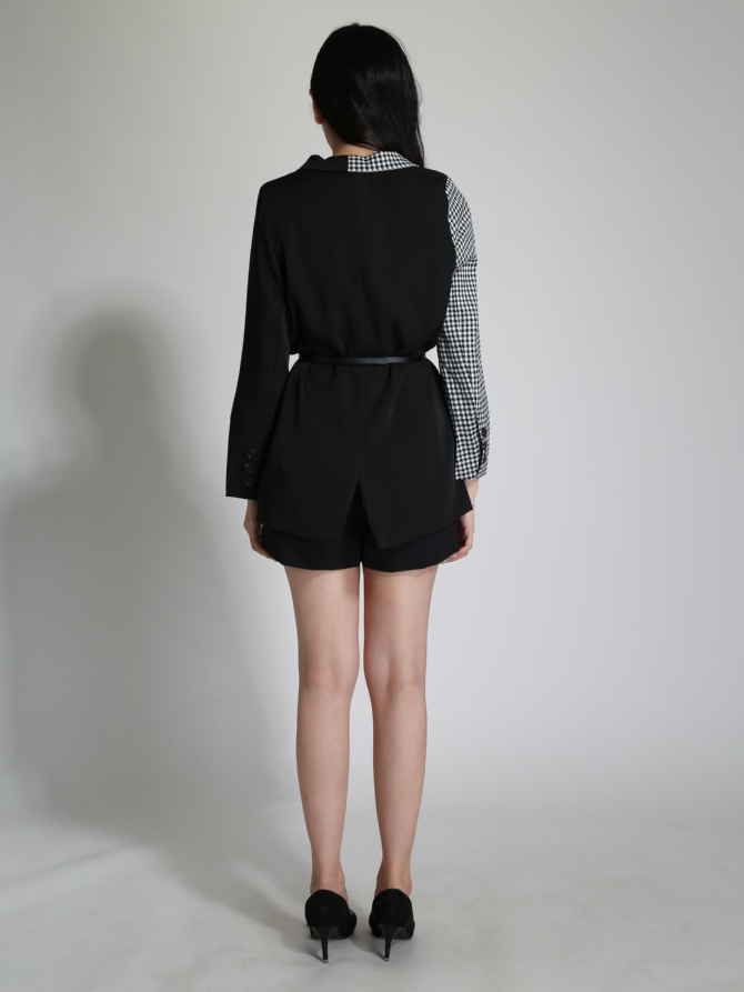 Two Tone Long Sleeve With Belt Top 24280
