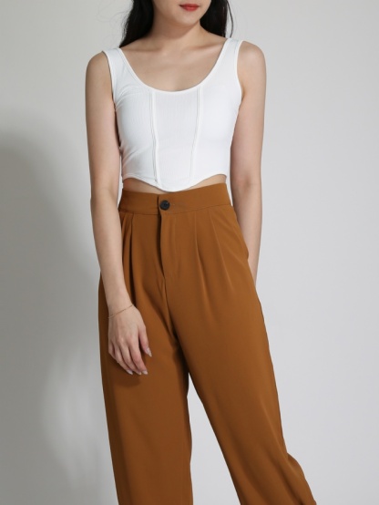 High Waist Side Pocket Long Pants 24273