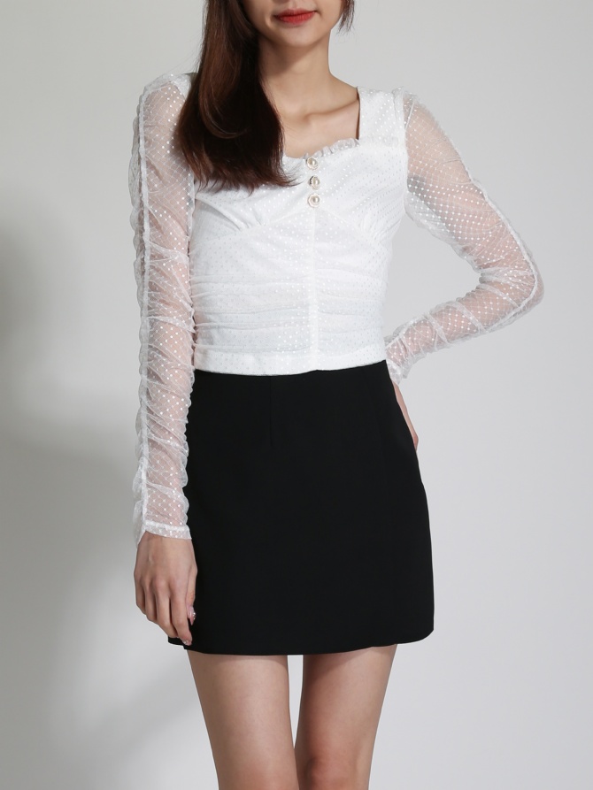 Lace Long Sleeve Pleated Top 24192