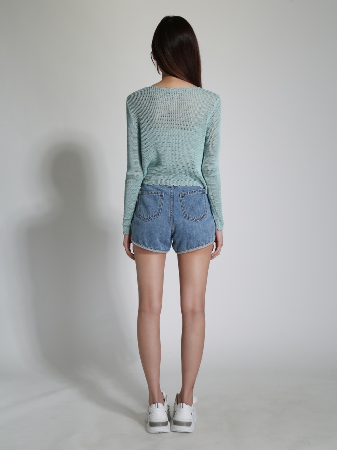 Knitted Long Sleeve Front Button Top 24183