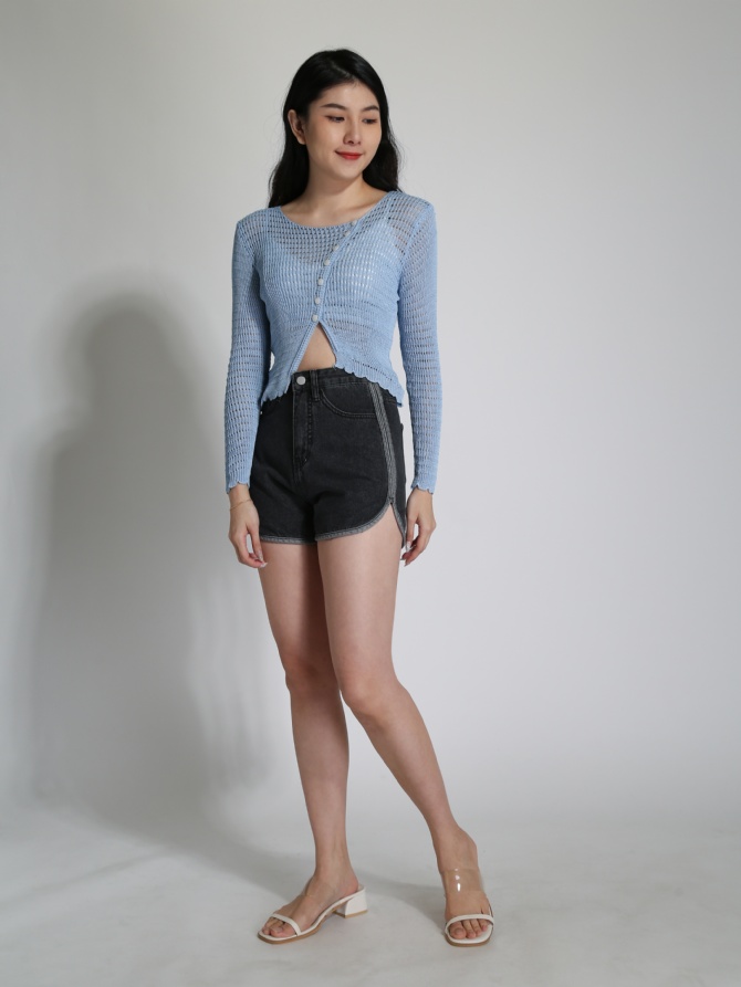 Knitted Long Sleeve Front Button Top 24183