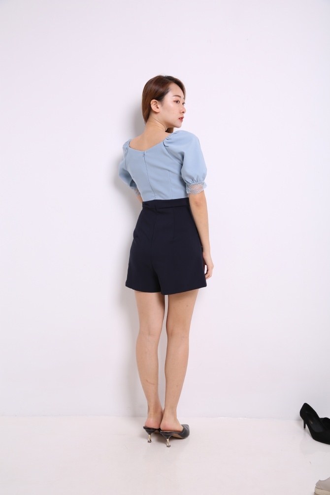 Puff Sleeve With Middle Lace Jumpsuit 13853