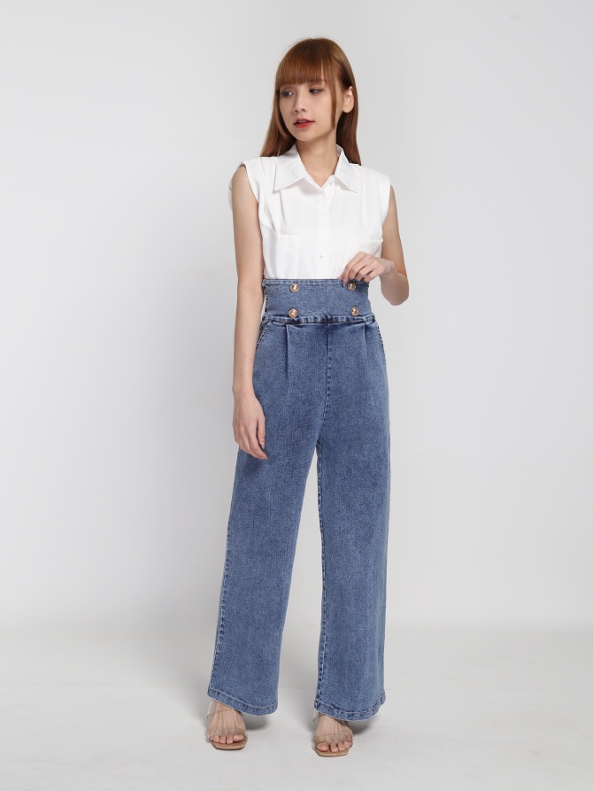 High Waist Denim Long Pants 21752