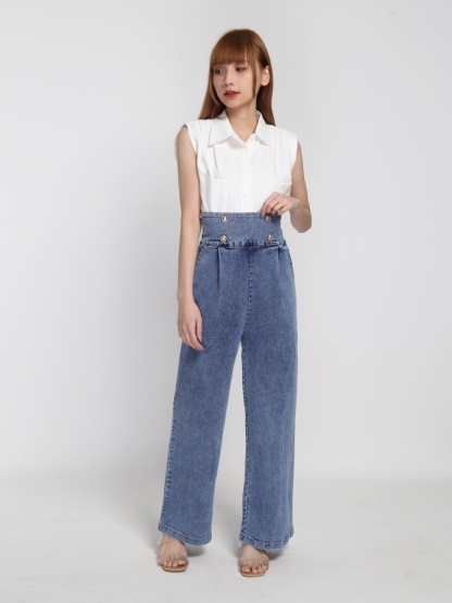 High Waist Denim Long Pants 21752