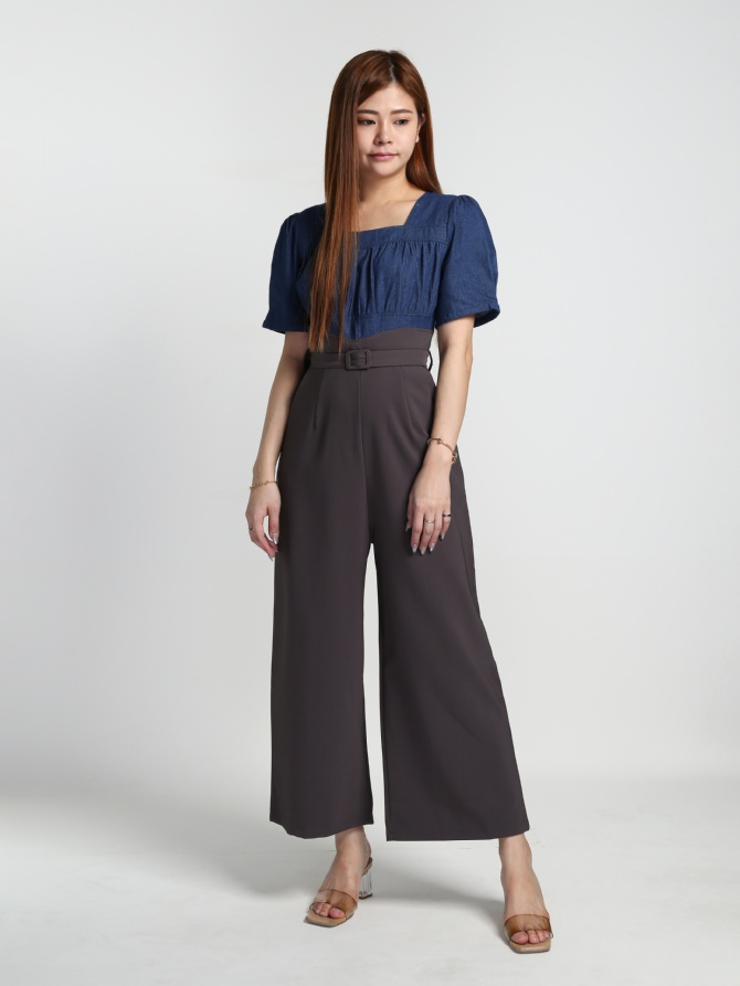 Two Tone Wide Leg Pleated Jumpsuit 16999