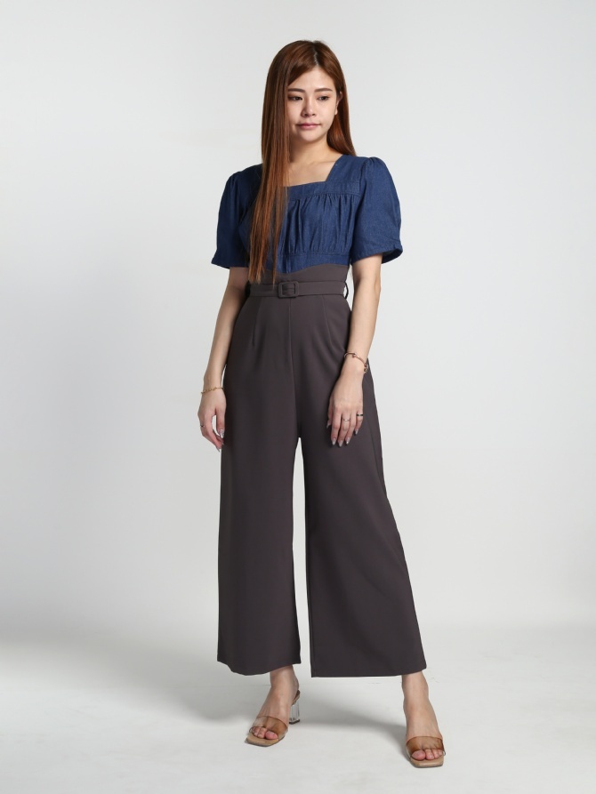Two Tone Wide Leg Pleated Jumpsuit 16999