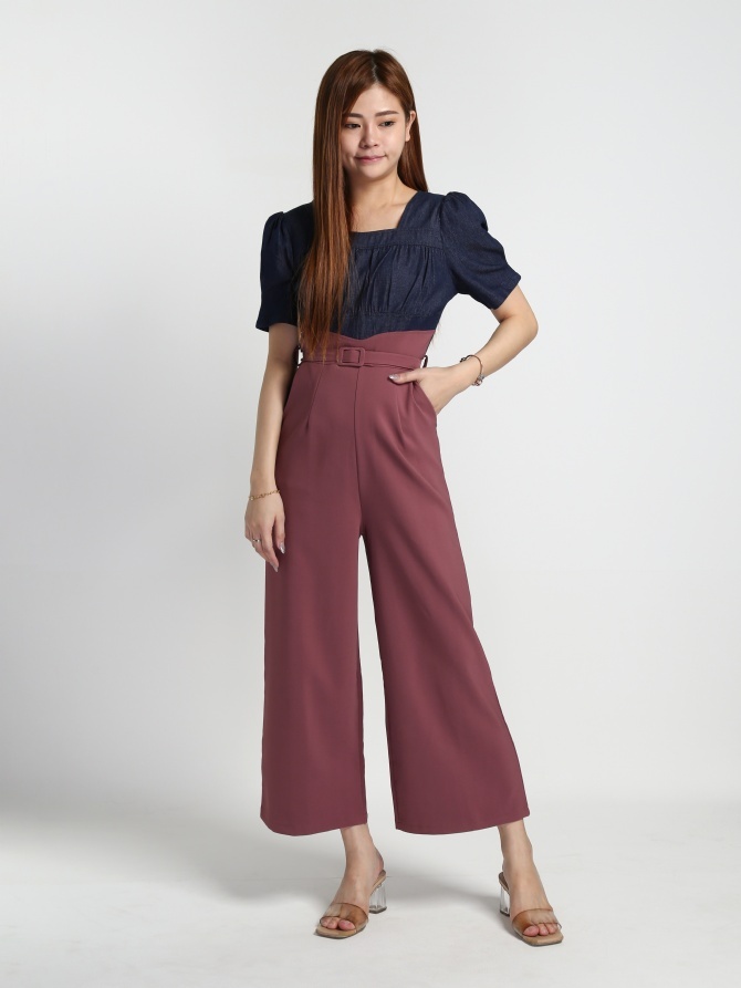 Two Tone Wide Leg Pleated Jumpsuit 16999