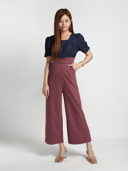 Two Tone Wide Leg Pleated Jumpsuit 16999