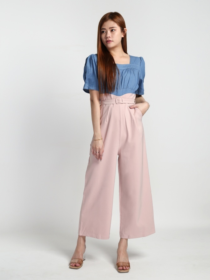 Two Tone Wide Leg Pleated Jumpsuit 16999
