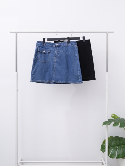 Denim With Front Pocket Short Skirt 15475
