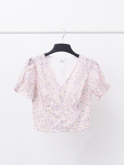 V Neck Lace Printed Flower Top 15562