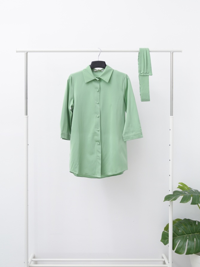 Front Button With Belt Dress 15601