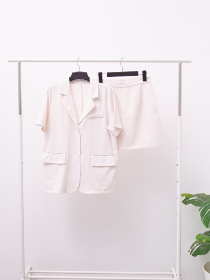 Basic Notched Collar Top And Skirt Set 15285