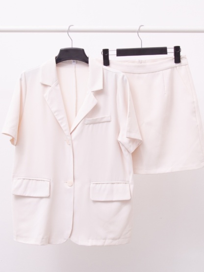 Basic Notched Collar Top And Skirt Set 15285