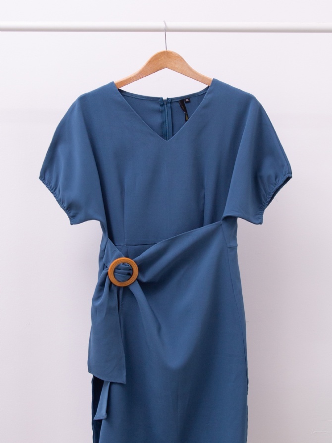 V Neck Side Ring Buckle Dress 15509