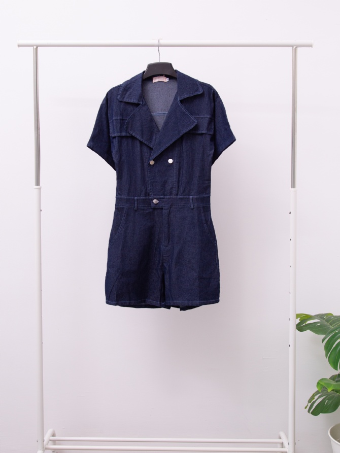 Denim Notched Collar Jumpsuit 15795