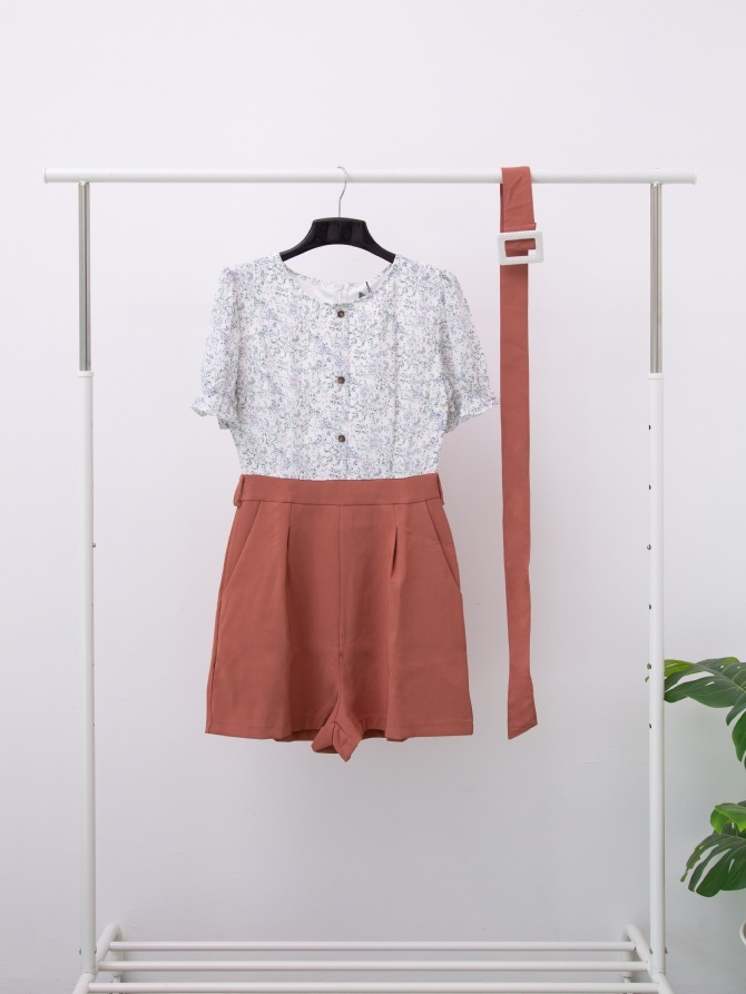 Lace With Printed Flower With Belt Jumpsuit 15661