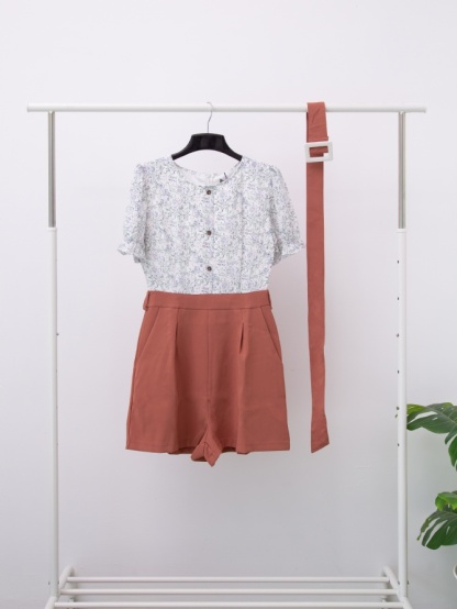 Lace With Printed Flower With Belt Jumpsuit 15661