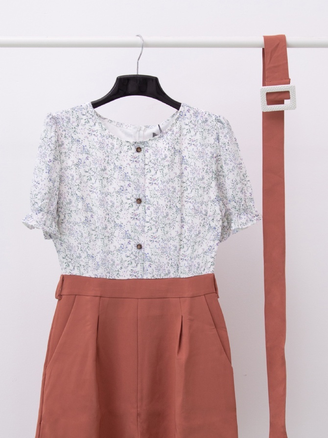 Lace With Printed Flower With Belt Jumpsuit 15661