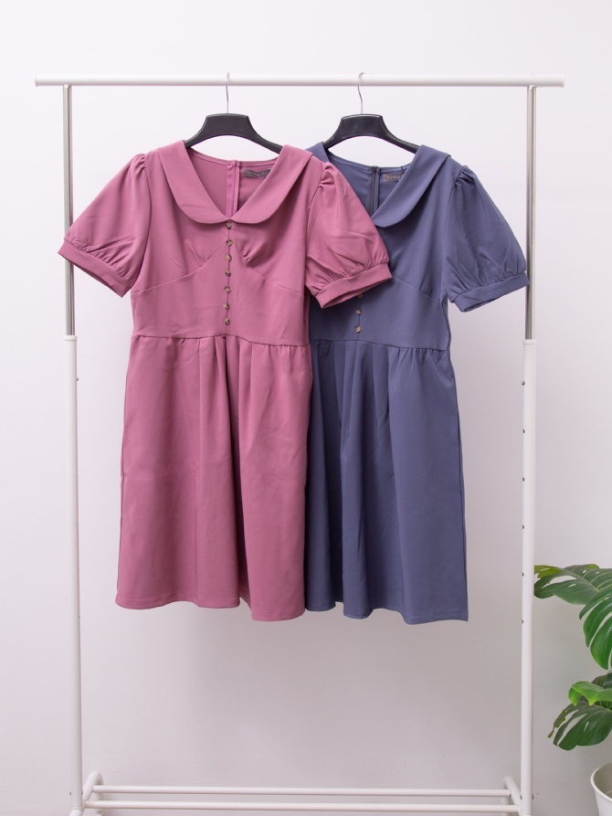 Peter Pan Collar With Front Decorative Button Dress 15664