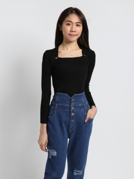 Denim High Waist Long Pants 19213