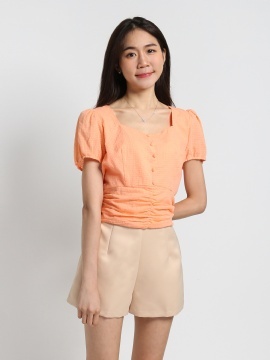 Checker Puff Sleeve Top 19316