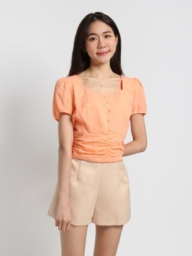 Checker Puff Sleeve Top 19316