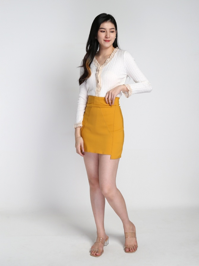 High Waist Front Short Side Long Skirt 22054