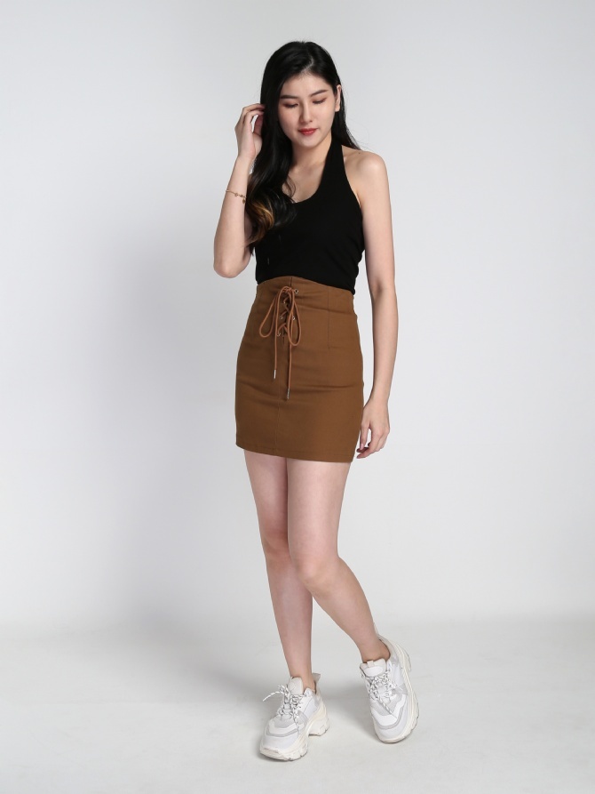 High Waist Front Tie Up Strap Skirt 21083