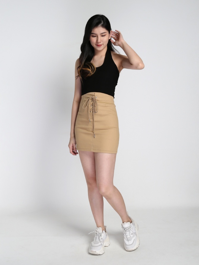 High Waist Front Tie Up Strap Skirt 21083