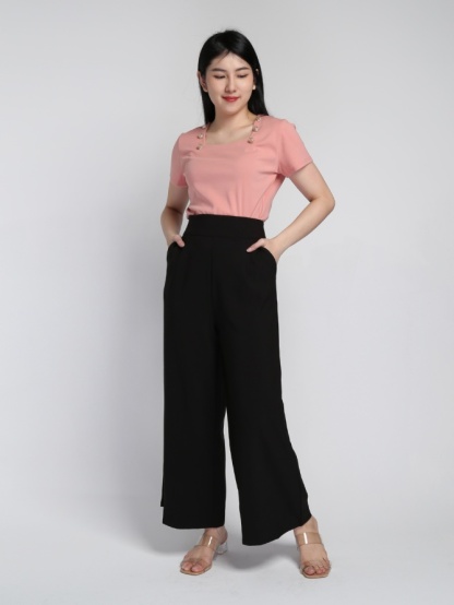 Square Neck Decorative Button Top 16338