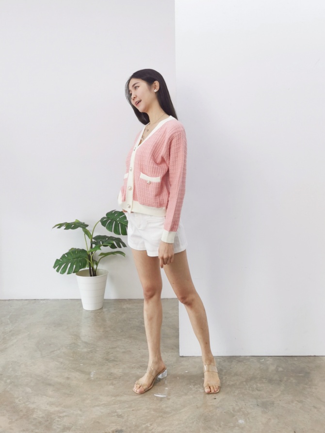 Knitted Long Sleeve Front Button Top 24727