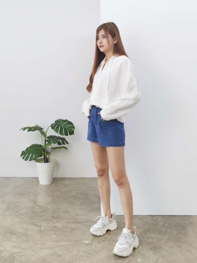 High Waist Denim Front Pocket Short Pants 24770
