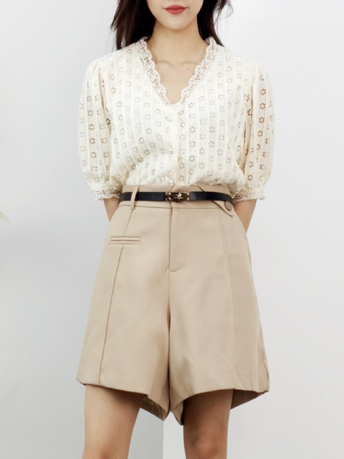High Waist With Decorative Button With Belt Short Pants 17325