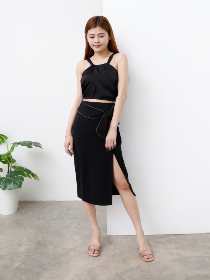 High Waist Decorative Belt With Split Skirt 24417