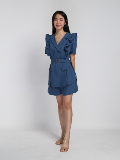 Wrap Collar Jumpsuit With Belt 16872
