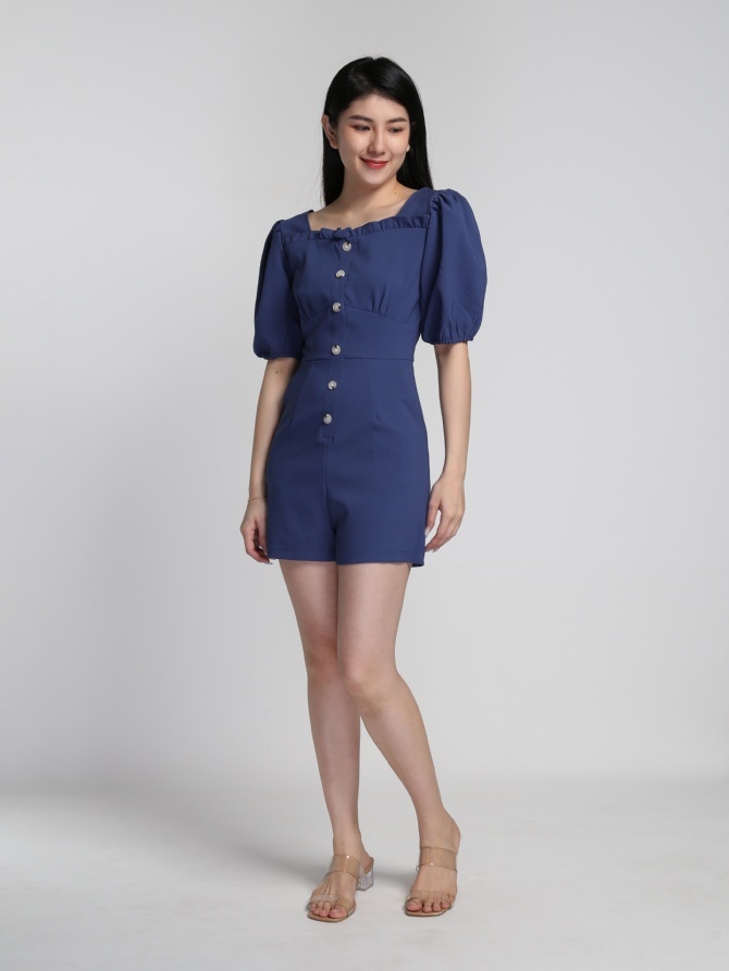 Square Neck Decorative Button Jumpsuit 16881