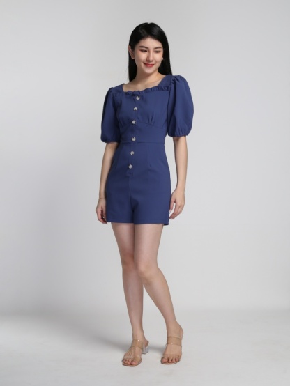 Square Neck Decorative Button Jumpsuit 16881