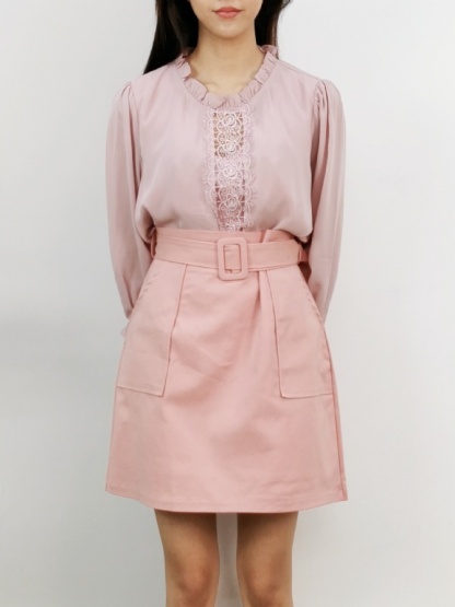 Middle Lace Ruffles Collar Top 16175