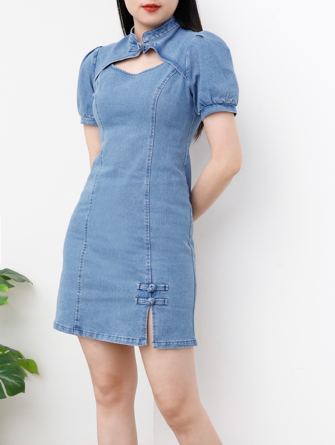 Cheong Sam Denim Dress 25264