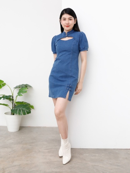 Cheong Sam Denim Dress 25264