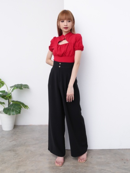 China Button Front Pleated Top 23935