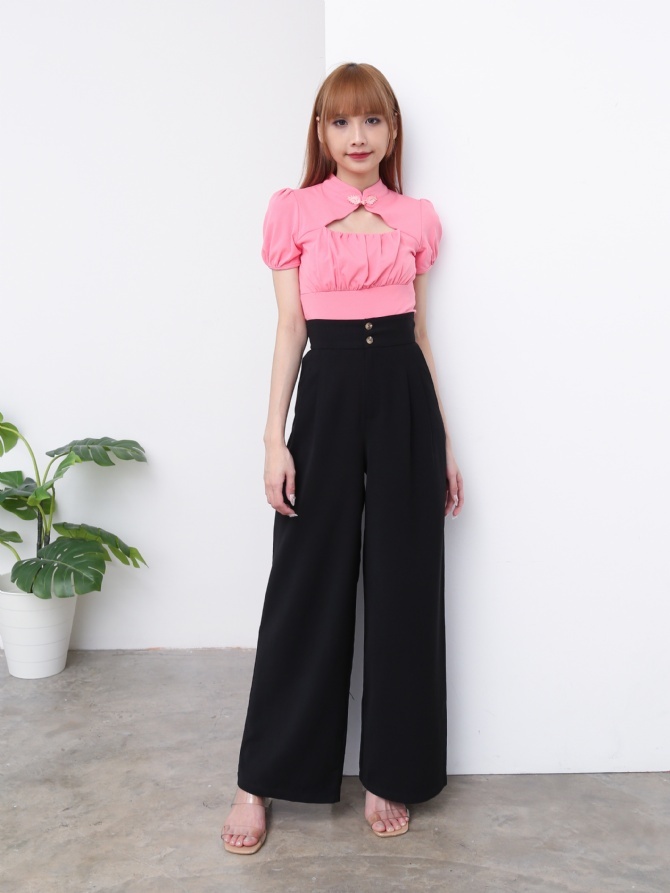 China Button Front Pleated Top 23935