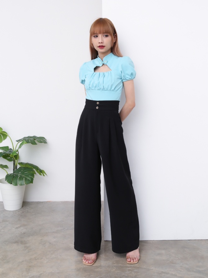 China Button Front Pleated Top 23935