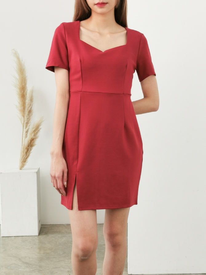 Sweetheat Neckline With Side Split Dress 24860
