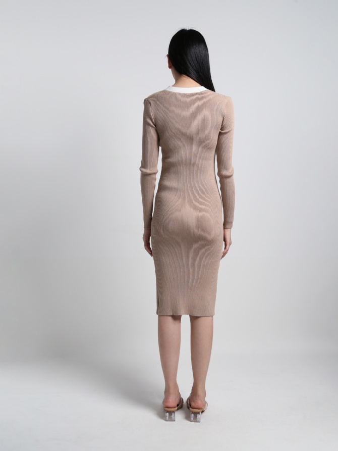 Knitted Long Sleeve Front Button Dress 19174