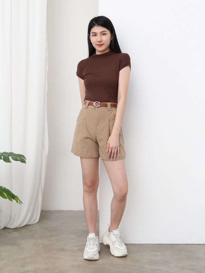 High Waist Side Pocket With Belt Short Pants 24971