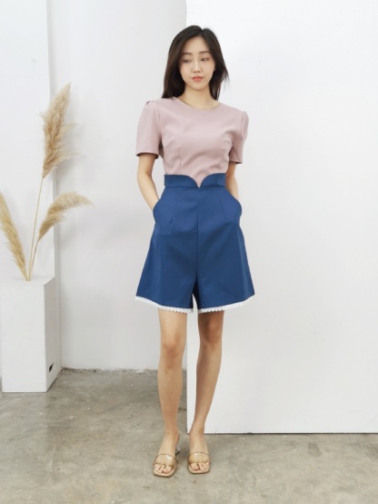 Two Tone V Shape Jumpsuit 16250